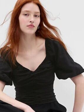 GAP Women's Black puff sleve Ruched Top